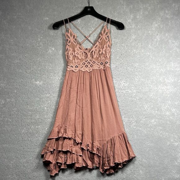 Free People Dresses & Skirts - Free People Lace Slip Dress Womens Size XS Adella Dusty Rose Pink Ruffle Dress